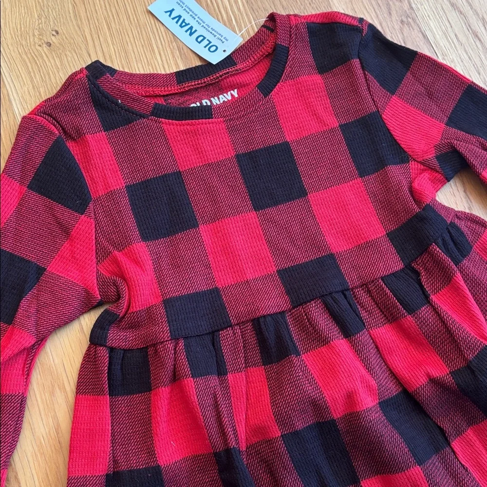 2T NWT Old Navy Waffle Knit Red and Black Plaid Dress